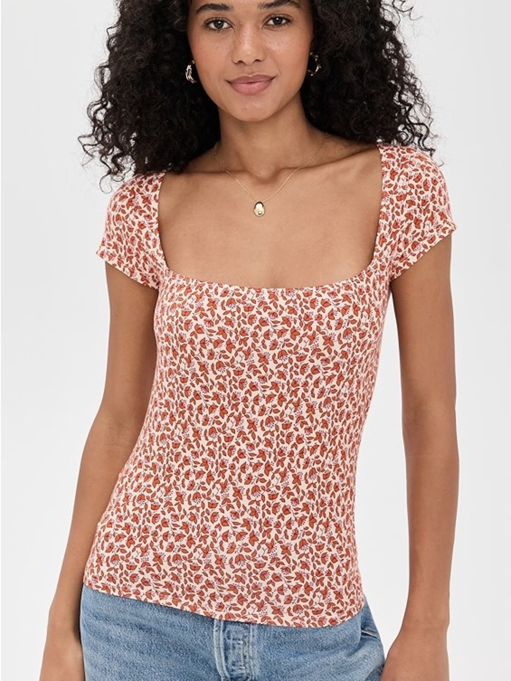Reformation Bardot Floral Square Neck Top